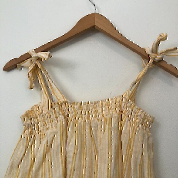 JOIE Raheda Tank Yellow White Striped Smocked Linen Cotton Cropped Blouse Small - Picture 9 of 10